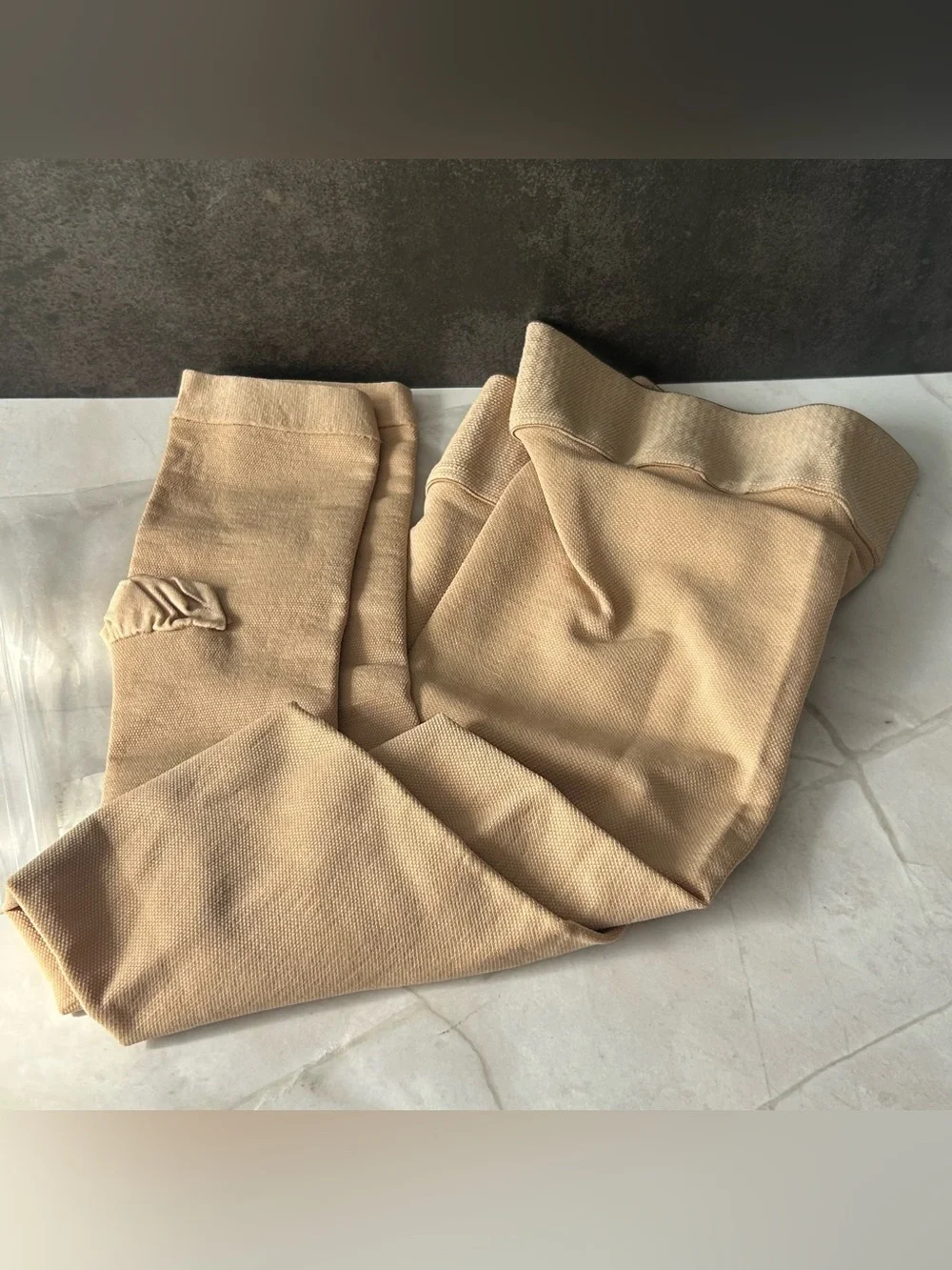 Beige Thigh High Open Toe Compression Stockings